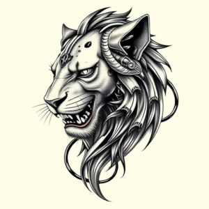 Biomechanical Lioness Tattoo