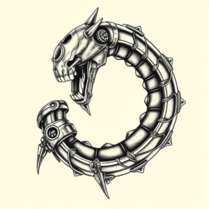 Biomechanical Ouroboros Tattoo