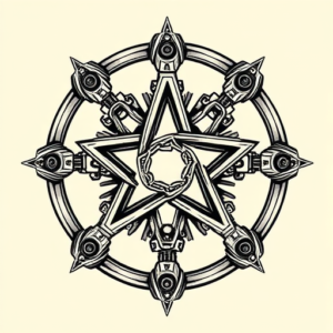 Biomechanical Pentagram Tattoo