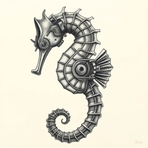 Biomechanical Seahorse Tattoo