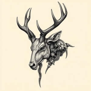 Biomechanical Stag Tattoo