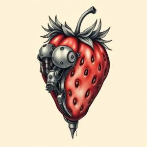 Biomechanical Strawberry Tattoo