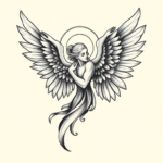 Black And Grey Angel Tattoo