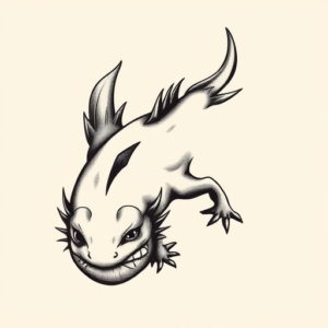 Black And Grey Axolotl Tattoo