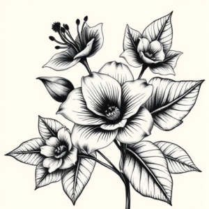 Black And Grey Botanical Tattoo