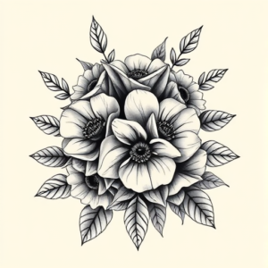 Black And Grey Bouquet Tattoo