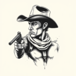 Black And Grey Cowboy Tattoo