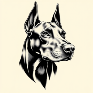 Black And Grey Doberman Tattoo
