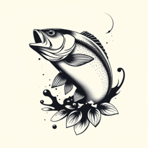 Black And Grey Fishing Tattoo