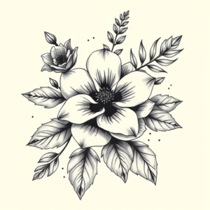 Black And Grey Floral Tattoo