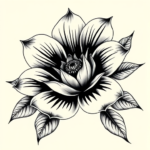 Black And Grey Flower Tattoo