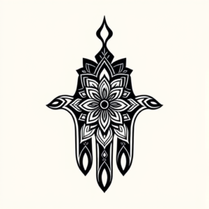 Black And Grey Hamsa Tattoo
