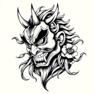 Black And Grey Hannya Tattoo