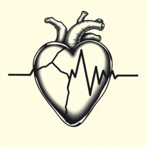 Black And Grey Heartbeat Tattoo