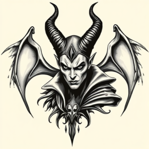 Black And Grey Maleficent Tattoo