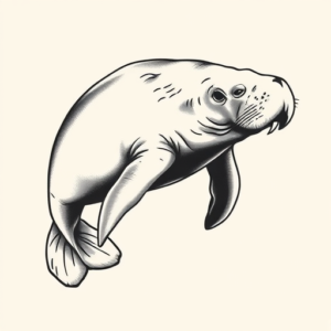 Black And Grey Manatee Tattoo