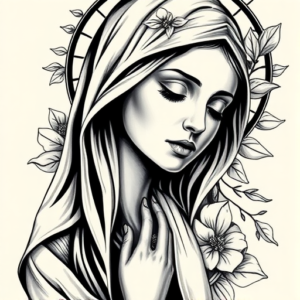 Black And Grey Mary Tattoo