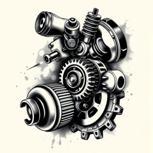 Black And Grey Mechanic Tattoo