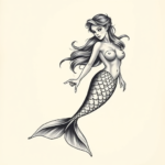 Black And Grey Mermaid Tattoo