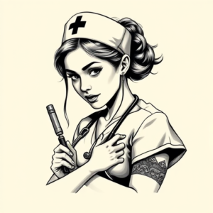 Black And Grey Nurse Tattoo