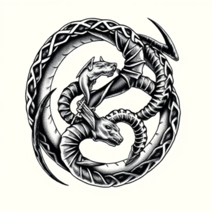 Black And Grey Ouroboros Tattoo