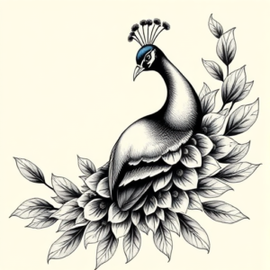 Black And Grey Peacock Tattoo