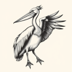 Black And Grey Pelican Tattoo