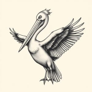Black And Grey Pelican Tattoo