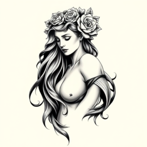 Black And Grey Persephone Tattoo
