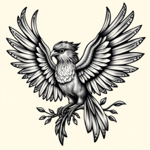 Black And Grey Quetzal Tattoo