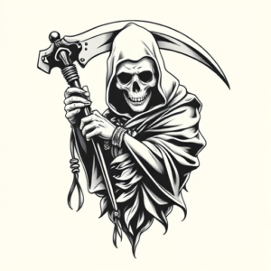 Black And Grey Reaper Tattoo
