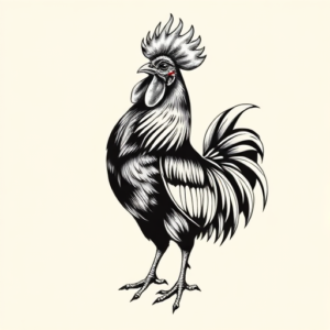 Black And Grey Rooster Tattoo