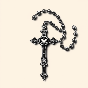 Black And Grey Rosary Tattoo