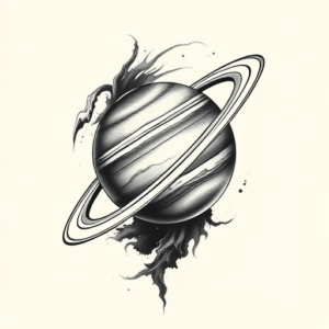 Black And Grey Saturn Tattoo