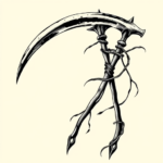 Black And Grey Scythe Tattoo