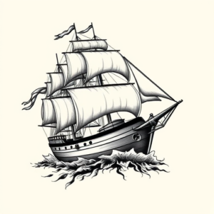 Black And Grey Ship Tattoo