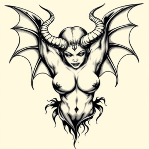 Black And Grey Succubus Tattoo