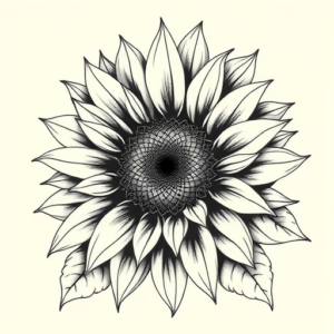 Black And Grey Sunflower Tattoo