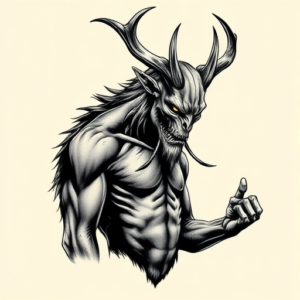 Black And Grey Wendigo Tattoo