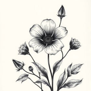 Black And Grey Wildflower Tattoo