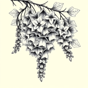 Black And Grey Wisteria Tattoo