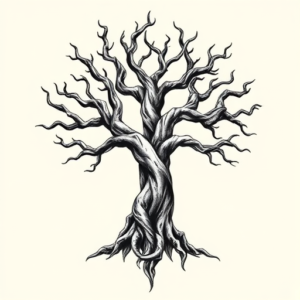 Black And Grey Yggdrasil Tattoo