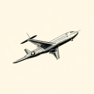 Black & Grey Ink Airplane Tattoo