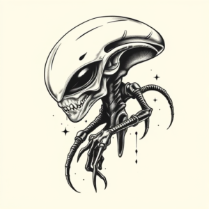 Black & Grey Ink Alien Tattoo