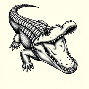 Black & Grey Ink Alligator Tattoo