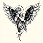 Black & Grey Ink Angel Tattoo