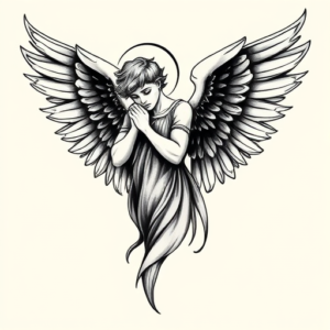 Black & Grey Ink Angel Tattoo