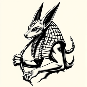Black & Grey Ink Anubis Tattoo