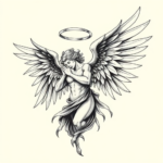 Black & Grey Ink Archangel Tattoo