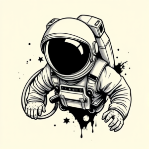 Black & Grey Ink Astronaut Tattoo